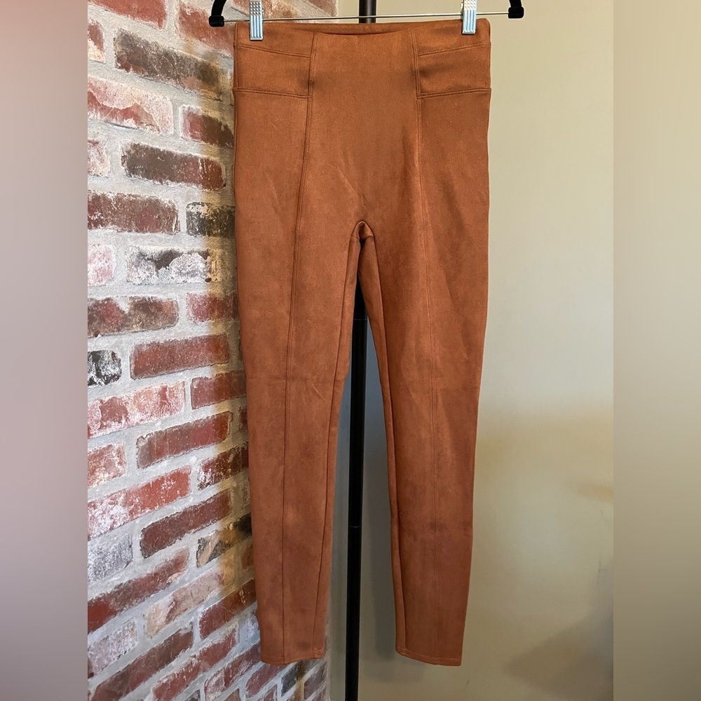 Spanx Faux Suede Leggings in the color Rich Caramel | size Small